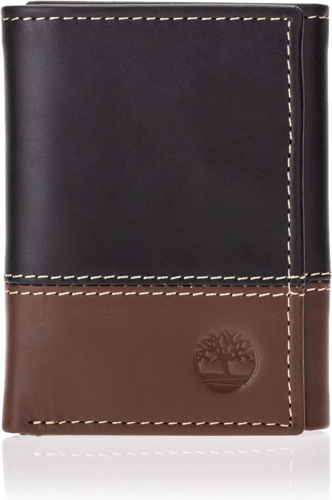 Timberland Mens Leather Trifold Wallet with ID Window