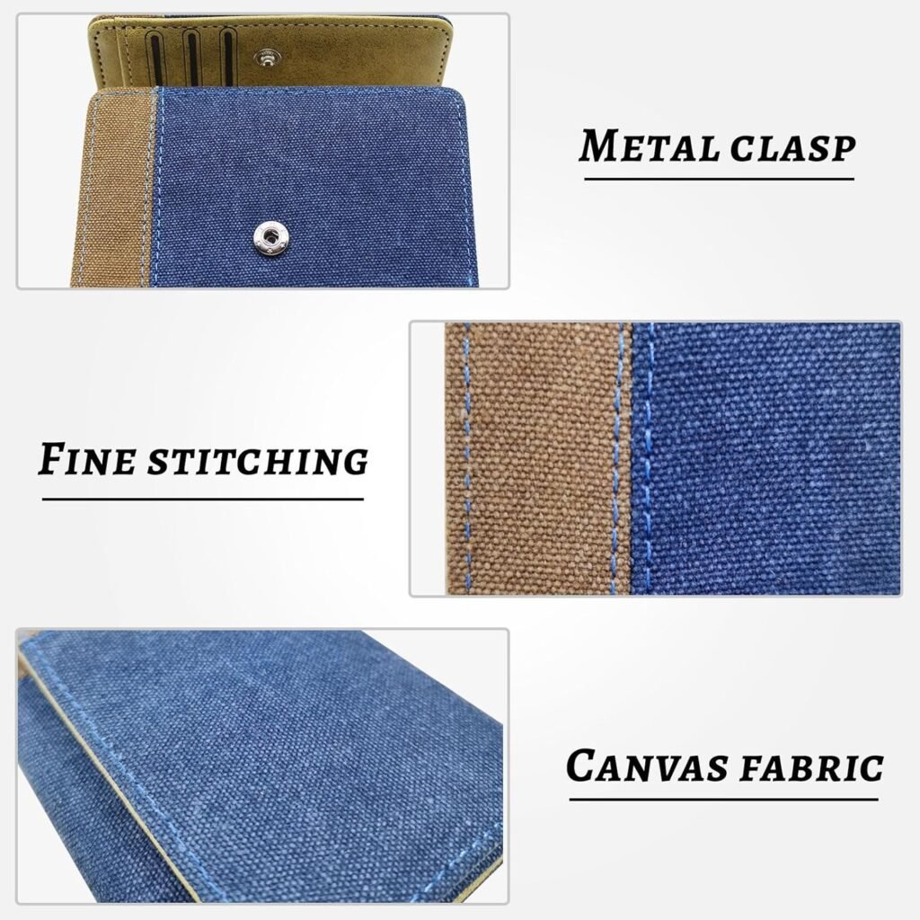FuninCrea Small Purse for Men, Canvas Card Holder Purse Trifold Mens Wallets with 8 Card Slots, Multifunctional Credit Card Holder Travel Wallet for Cash, Cards, Bills, Photos, ID Cards (blue)