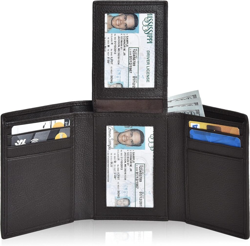Handcrafted RFID Leather Wallet For Men, Sleek Trifold Front Pocket Wallet with 2 ID  9 Cards Slots