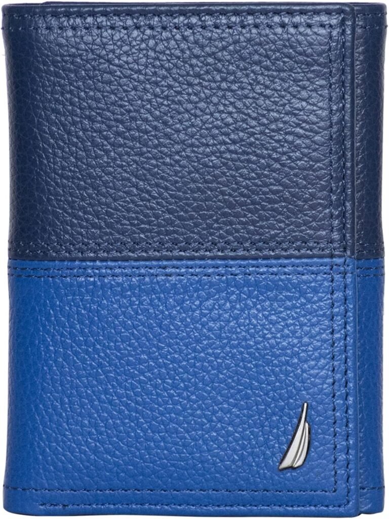Nautica Mens Classic Leather Trifold RFID Wallet (Available in Smooth or Pebble Grain)