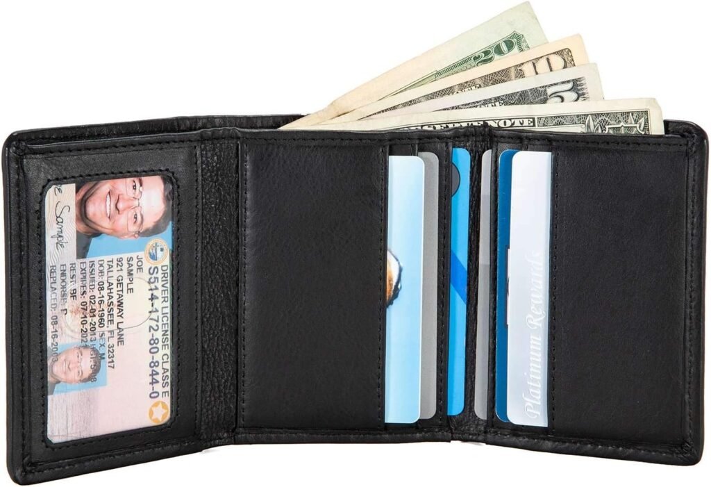 RFID Blocking - Slim Leather Trifold Wallet for Men - Durable Nylon and Leather Black