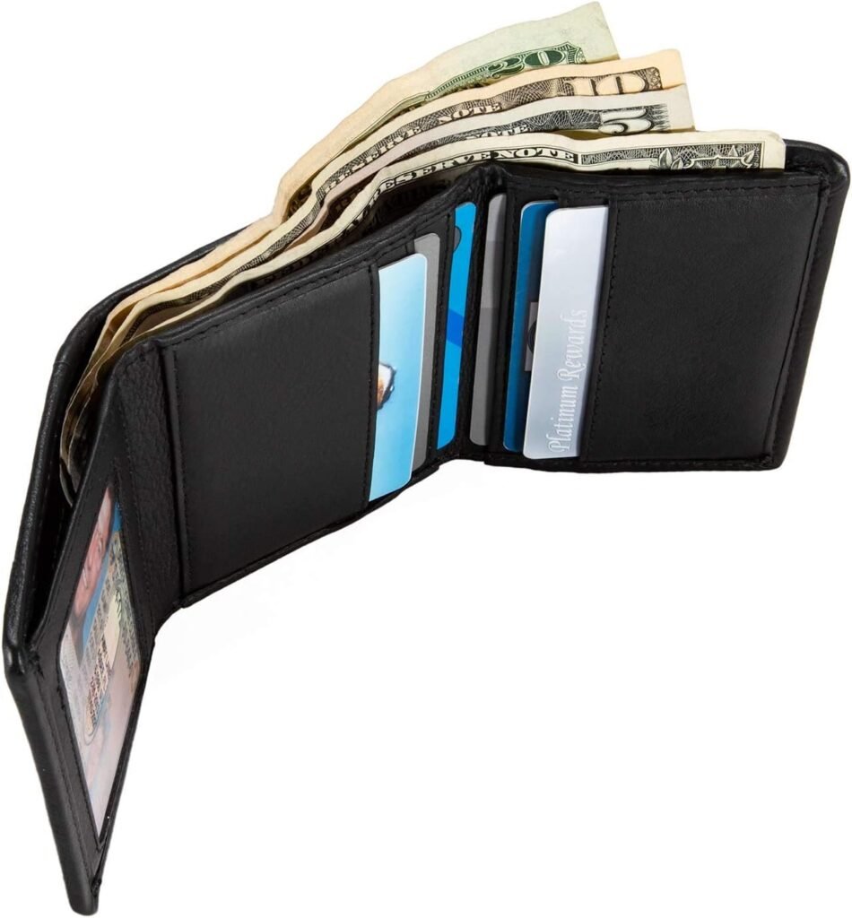 RFID Blocking - Slim Leather Trifold Wallet for Men - Durable Nylon and Leather Black