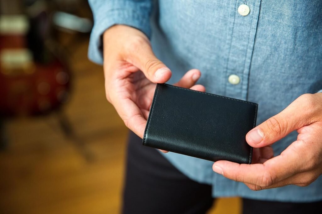 Bosca Mens Wallet, Nappa Vitello Leather Single I.D. Tri Fold Wallet with RFID Blocking, Black