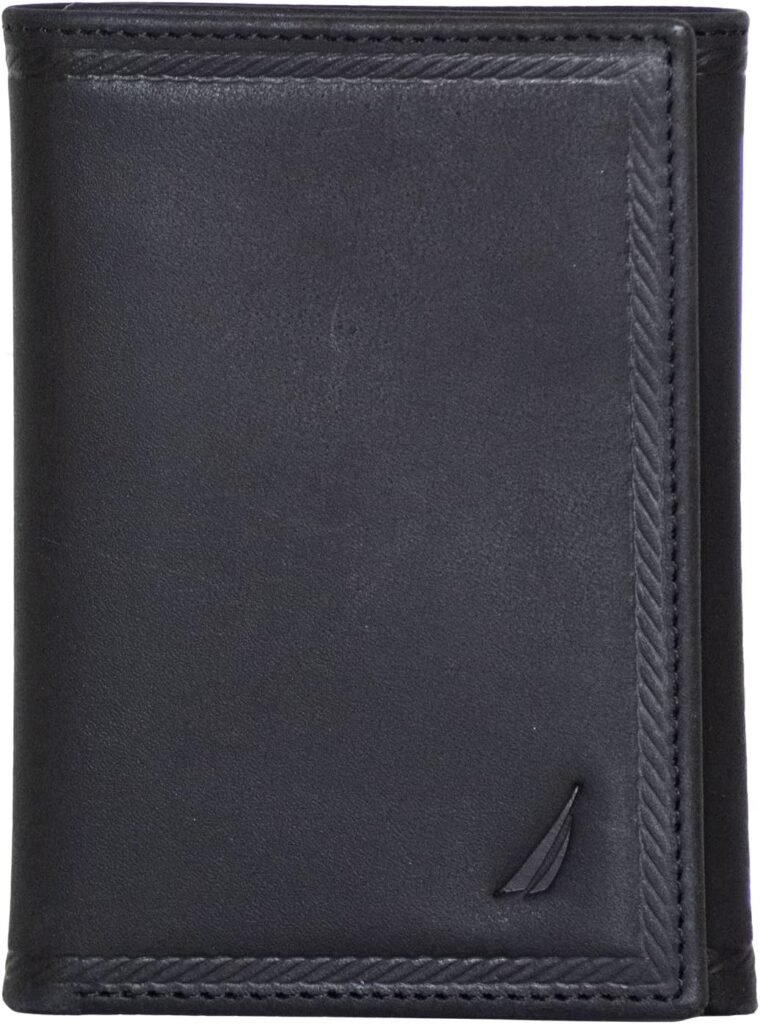 Nautica Mens Classic Leather Trifold RFID Wallet (Available in Smooth or Pebble Grain)