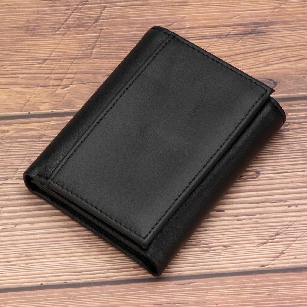 Trifold Leather Wallet for Men with RFID Blocking，Mens Gifts (Black)