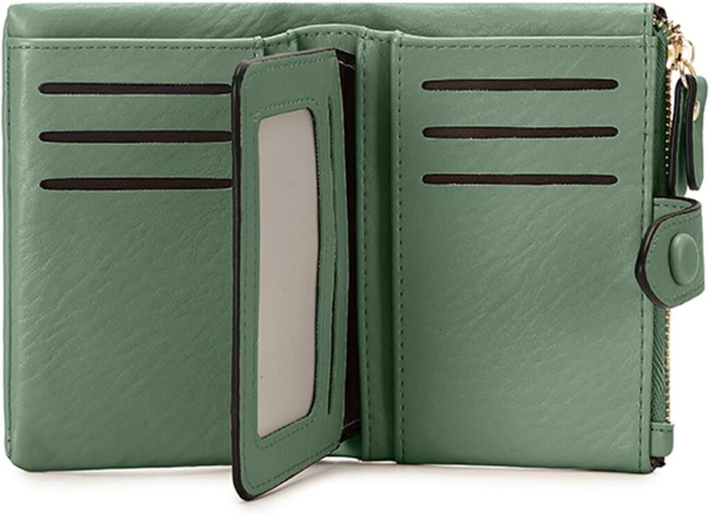 Womens Wallets Small Trifold Wallets for Women Rfid Ladies Wallets Bifold,Womens Billfold Leather Wallets Compact Card Holder with Zipper Coin Pocket (Green)