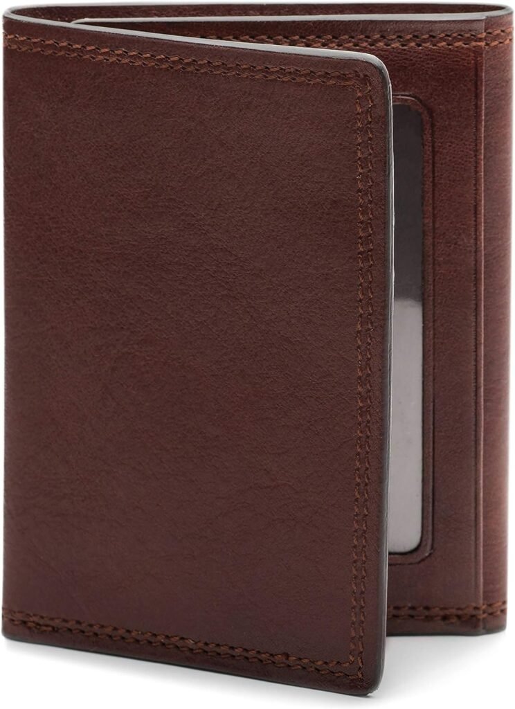 Bosca Mens Wallet, Dolce Leather Double I.D. Tri Fold Wallet with RFID Blocking, Amber