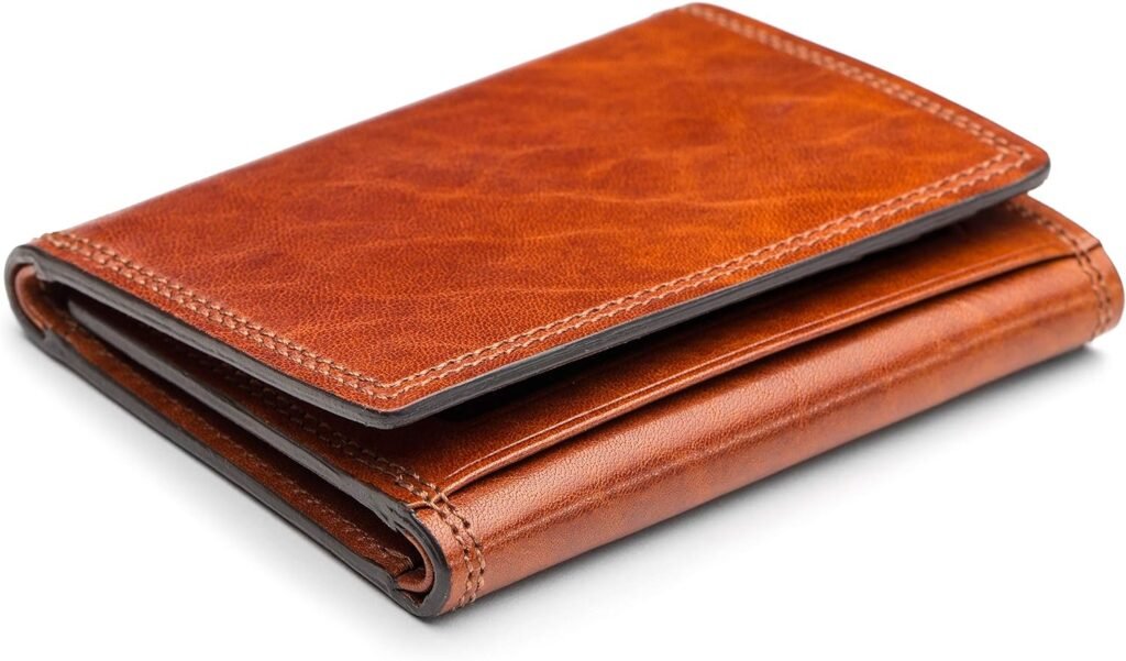 Bosca Mens Wallet, Dolce Leather Double I.D. Tri Fold Wallet with RFID Blocking, Amber