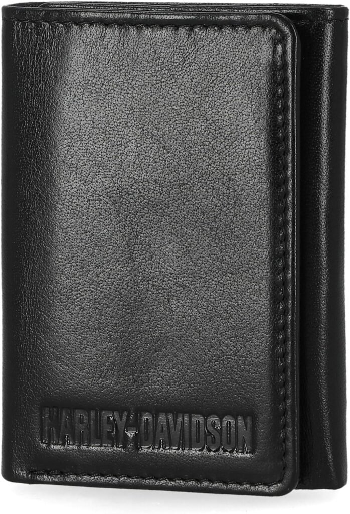 Harley Davidson Mens Leather RFID Blocking Trifold Wallet