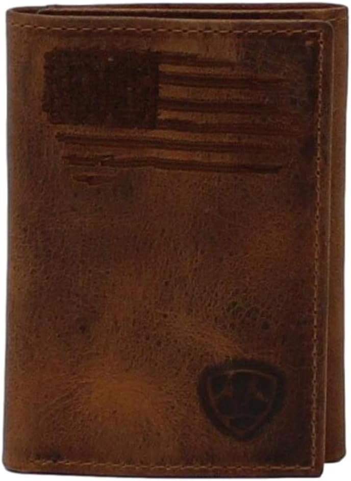 M  F Mens Trifold USA Flag  Logo Leather Wallet