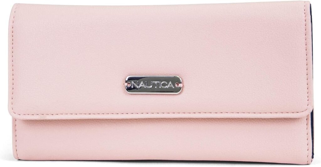 Nautica Money Manager RFID Slim and Small Wallet for Women - Credit Card Holder with Coin Purse and Zipper Wallet, Womens Clutch Organizer in Petal PInk