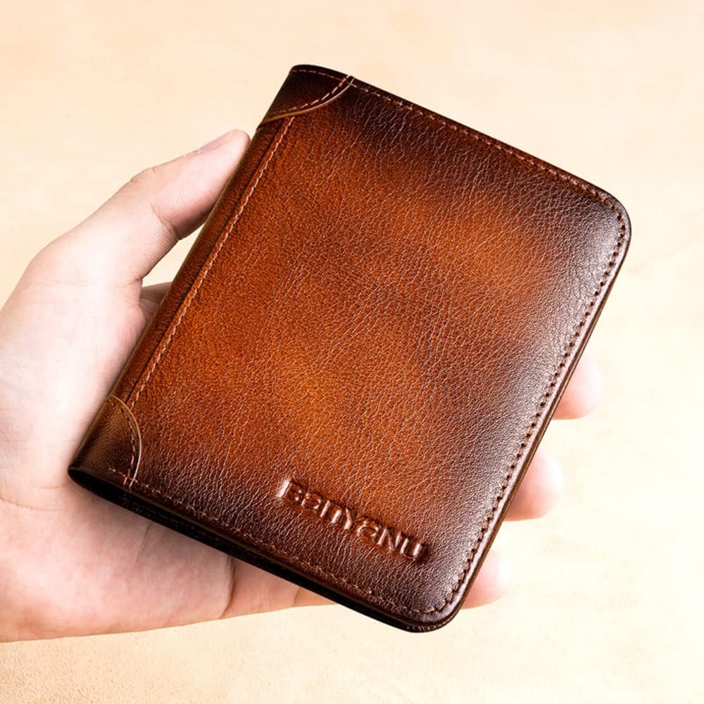 SENYIDUCAN BanYaNu RFID Trifold Wallet for Men - Mens Genuine Leather Wallets - 11 Credit Card Holders - Mens Tri Fold Wallet with 2 Money Cash Slots - Gift For Man