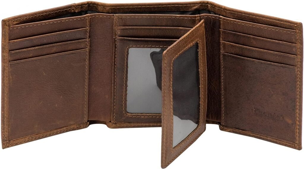 Trifold Leather Wallet for Men with RFID Blocking，Mens Gifts (Black) (brown)