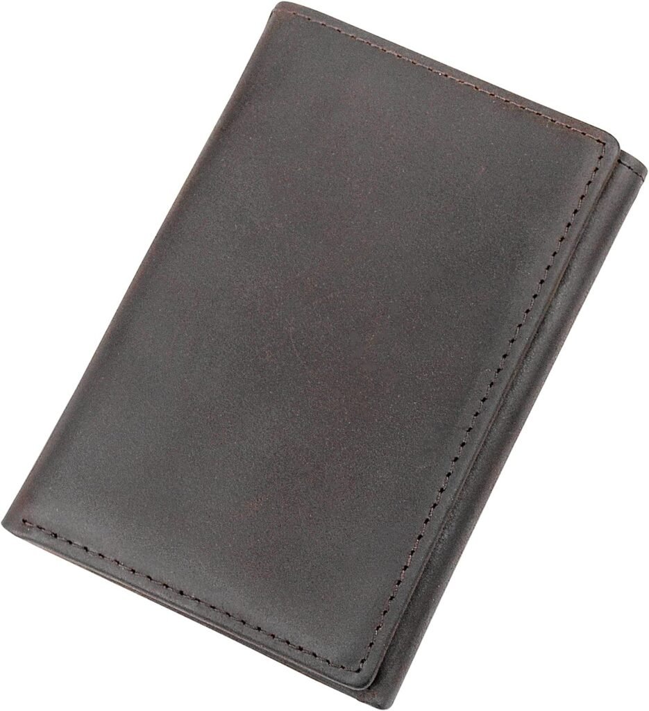 DK86 Deer Trifold Wallets for Men Full Grain Leather with Hand Burnished Tri-Fold Wallet RFID Blocking (Black and Brown)