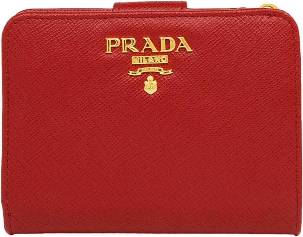 Prada Womens Saffiano Leather Rosso Red Snap Trifold Wallet