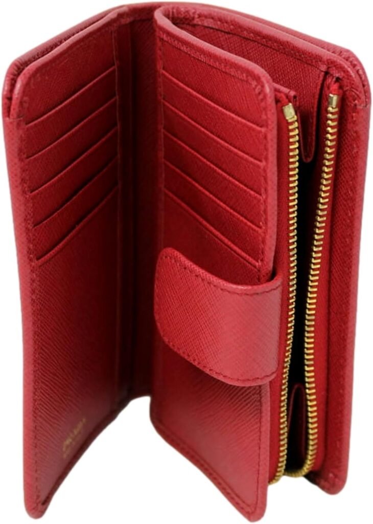 Prada Womens Saffiano Leather Rosso Red Snap Trifold Wallet