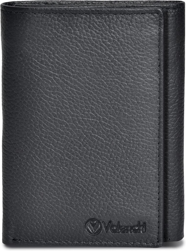 VALENCHI Leather Trifold Wallet For Men - RFID Blocking - 6 Card Slots, 2 Note Compartments  1 ID Window - Minimalist Design, Slim Wallet - Premium, Fashionable Accessory Gifts for Men, Him