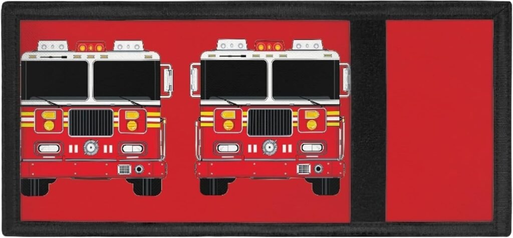 Red Cars Print Trifold Youth Wallet Canvas Trifold Wallets with Card Holder and ID Window Slot Fire Engines Truck Vehicle Pattern