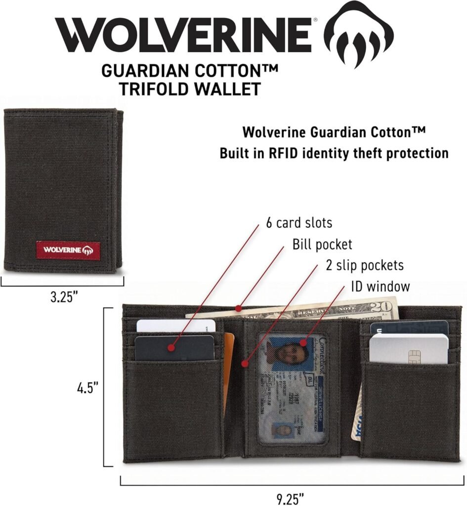 WOLVERINE Mens RFID Blocking Rugged Trifold Wallet (Avail in Cotton Canvas Or Leather)