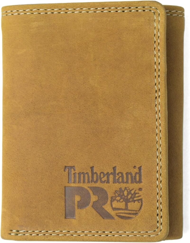 Timberland PRO Mens Leather RFID Trifold Wallet with Id Window